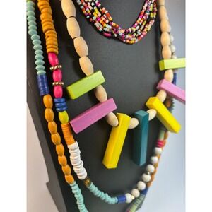 Necklace Lot Boho Bright Kidcore Wood Glass Beads for Layering Stacking Vintage